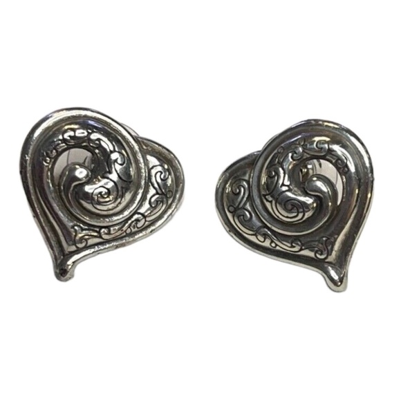 RETIRED RARE BRIGHTON PENELOPE HEART FULL-SIZE SILVER HEART EARRINGS - Picture 1 of 5